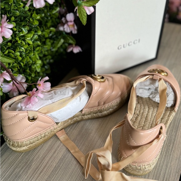 New Gucci Flat Pink Espadrilles Lace Up Marmont 40 - Picture 3 of 11